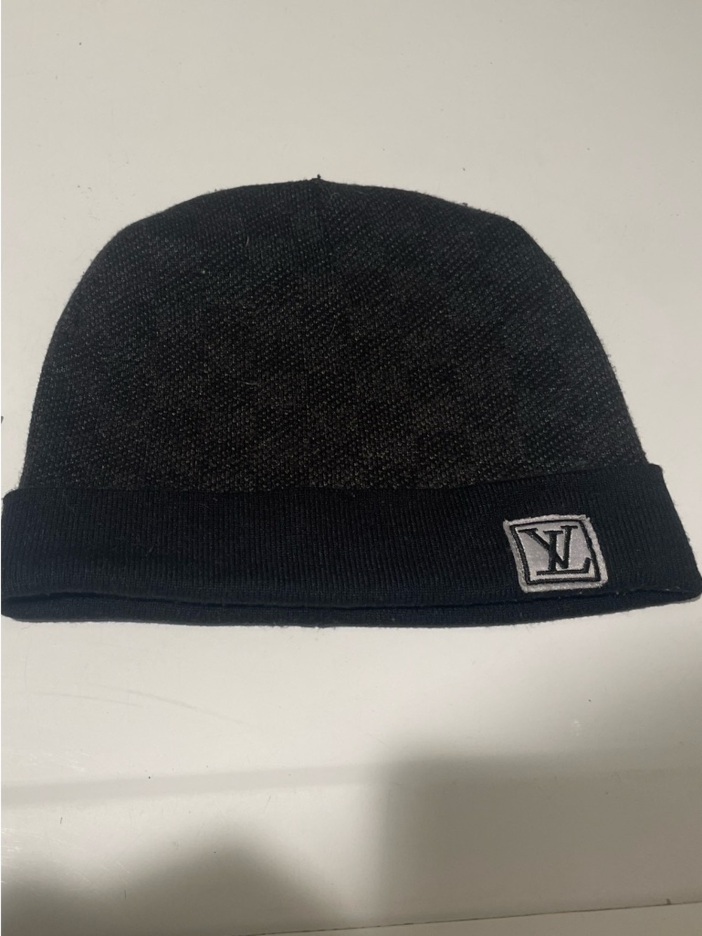 Louis Vuitton Black Knit Cuff Beanie with LV Patch